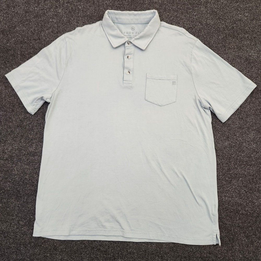 Free Fly Polo Shirt Mens XL Blue Casual Knit Lightweight Pocket Everyday Wear